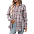 thumbnail image 1 of Brnmxoke Fall Womens Flannel Shirts Button Down Cuffed Plaid Shacket Blouses Collared Business Casual Work Long Sleeve Tops with Pockets Light Blue,XL, 1 of 8