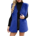 thumbnail image 1 of Brnmxoke Faux Women Vest Trendy Open Front Fluffy Sleeveless Vests Fuzzy Fleece Warm Casual Winter Soft Waistcoat Y2K Blue,XXL, 1 of 7