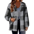 thumbnail image 1 of Brnmxoke Flannel Button Down Shirts for Women Fleece Zip Up Hooded Plaid Jackets Long Sleeve Sherpa Shacket Plus Size Winter Coats Dark Gray,XXXL, 1 of 4