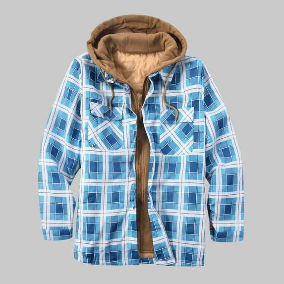 Brnmxoke Flannel Jackets for Men Big and Tall,Men's Fashion Sherpa Quilted Lined Hoodies Coat Button Down Plaid Shirt Jackets Winter Warm Long Sleeve Hooded Coats Outerwear 2023
