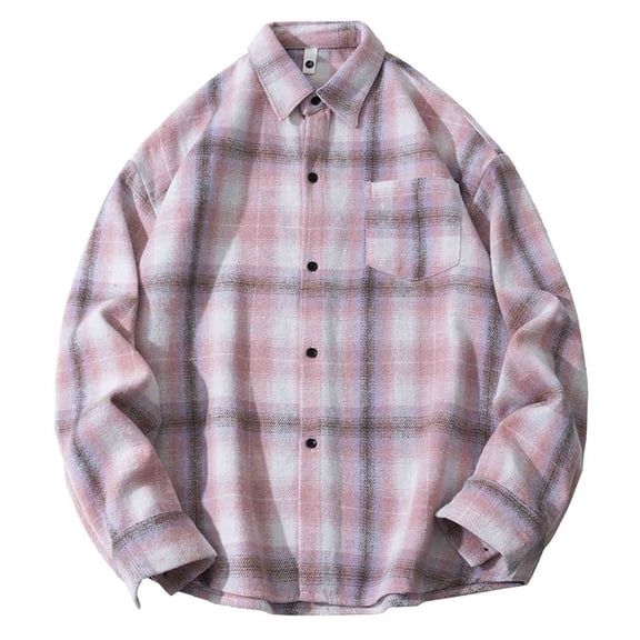 Brnmxoke Flannel Men Shirts Stylish Flannel Shirts Casual Button Down Plaid Jackets Loose 2025 Fall Long Sleeve Lapel Outerwear Pink,XXXXL