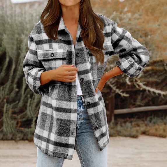 Brnmxoke Flannel Shacket Jacket Women Clearance Sale 2024 Womens Casual Plaid Button Down Long Sleeve Shirts Flannel Shacket Jacket Coats