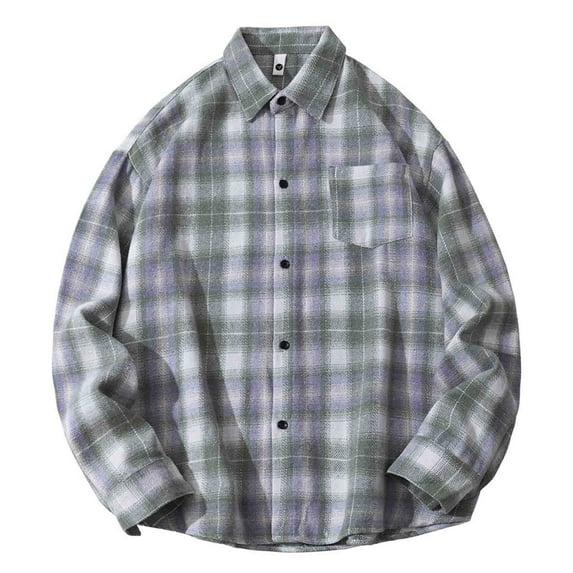 Brnmxoke Flannel Shirt Men Stylish Flannel Shirts Casual Button Down Plaid Jackets Loose 2025 Fall Long Sleeve Lapel Outerwear Green,XL