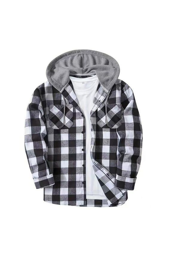 Flannel Shirt for Men Long Sleeve Lightweight Hoodies Pocket Casual Button Down Plaid Hooded Jackets Fall Outfits 2025 White,XL