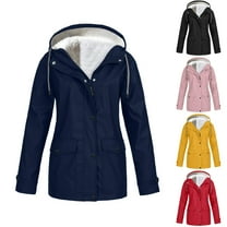Brnmxoke Fleece Lined Waterproof Coat Women Winter Rain Jacket with Hood Candy Color Outdoor Plus Size Hooded Windproof Loose Coat Waterproof Windbreaker Raincoat