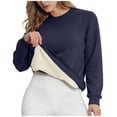 thumbnail image 1 of Brnmxoke Fleece Lined Womens Sweatshirt - Plus Size Basic Crewneck Pullover Sweatshirts Winter Thicken Warm Long Sleeve Tops Navy,M, 1 of 5