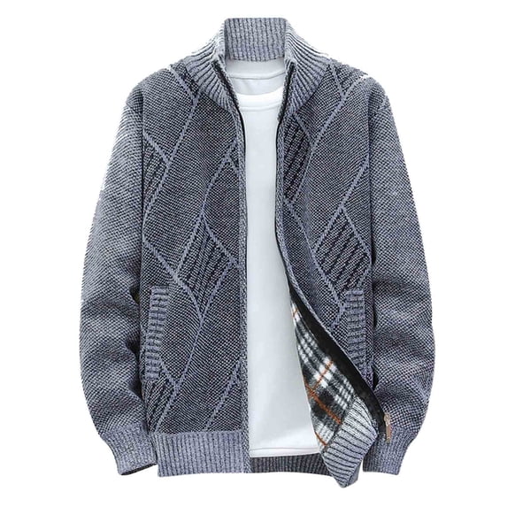 Brnmxoke Fuzzy Cardigan Men - Flannel Lined Stand Collar Knitted Cardigans Lightweight Full Zip Outerwear Coat Gray,XXL