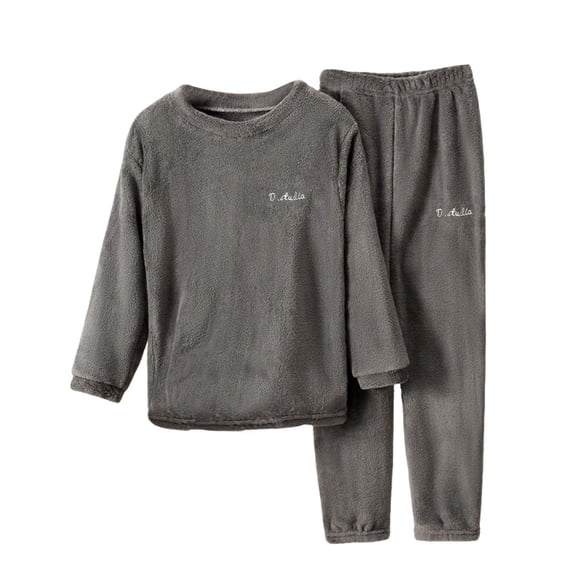 Brnmxoke Girl Pj Set - Winter Warm Flannel Pj Sets Long Sleeve Tops and Pants Plush Loungewear Sleepwear Outfits Gray,13-14Years