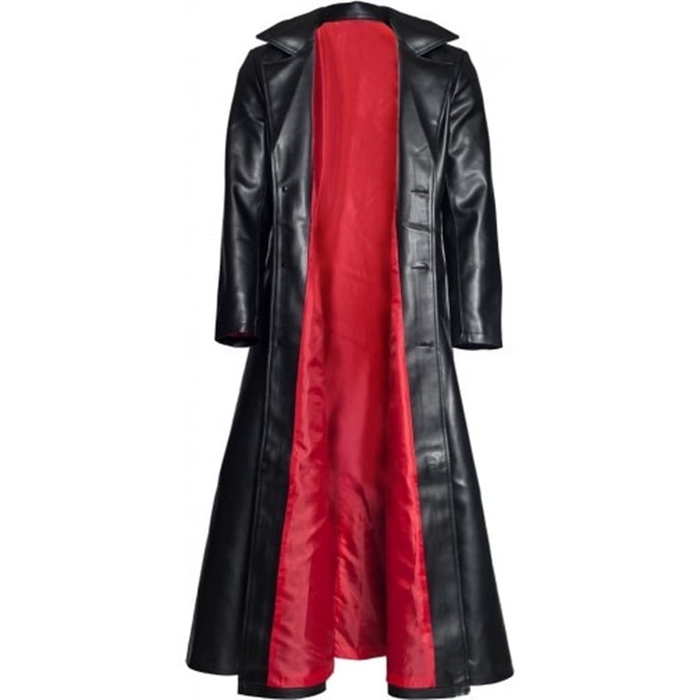 Brnmxoke Goth Trench Coat Men Winter Retro Faux Leather Long