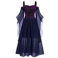 thumbnail image 1 of Brnmxoke Gothic Prom Dresses for Women Off Shoulder Lace Bell Sleeve Halloween Dress Plus Size Witch Medieval Steampunk Masquerade Dress Navy,XXXL, 1 of 5