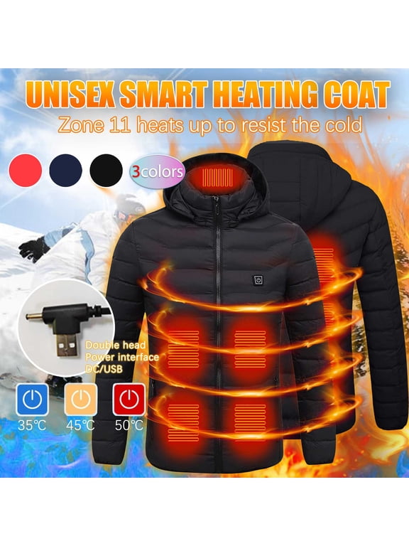 Heated Jacket for Men and Women Winter Warm Coat with 11 Heating Zones Hooded Jacket 2024 Plus Size Zipper Jacket Black,XXXXL