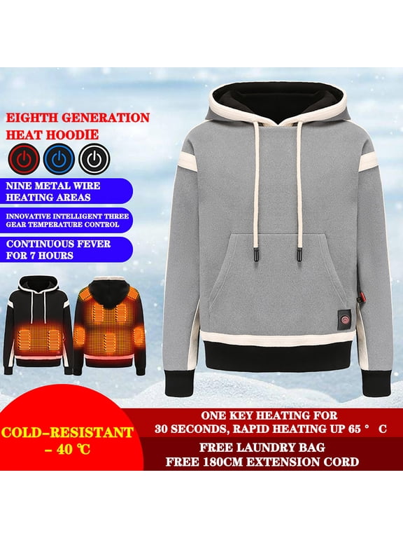 Heated Jacket for Women Men Winter Thermal Fleece Hooded Sweatshirt Coat for Skiing 2024 Plus Size Thick Warm Hooded Jacket Black,XXL
