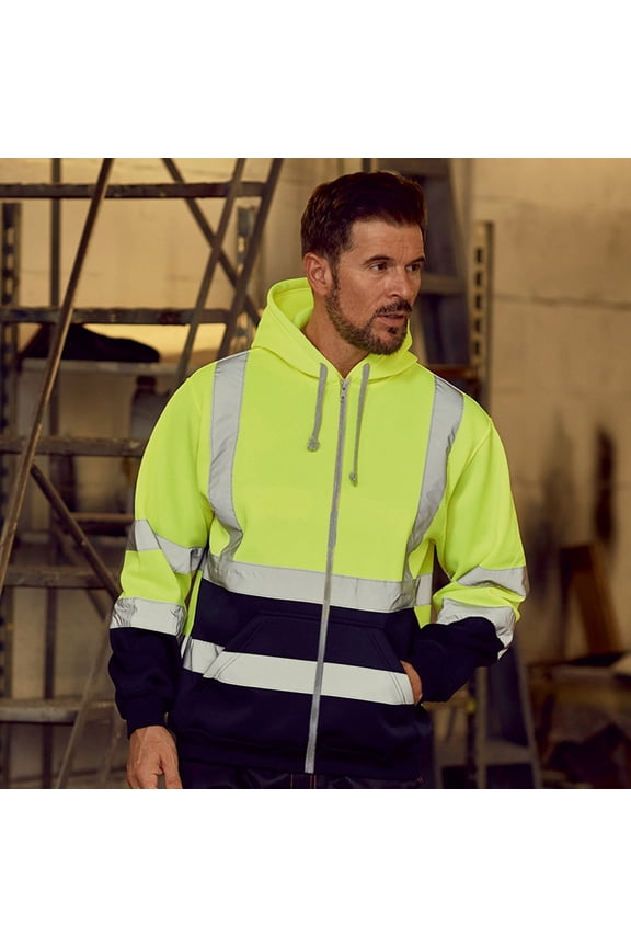 High Visibility Sweatshirt for Men,Fleece Hooded Pullover,Hi-Vis Safety Hoodie Pullover Sweatshirt,Reflective Safety Hoodies