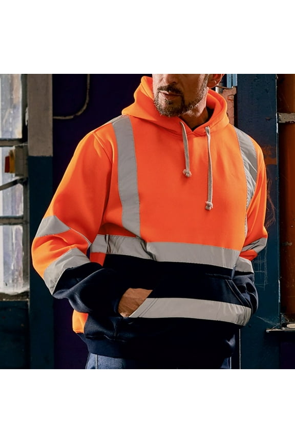 High Visibility Sweatshirt for Men,Fleece Hooded Pullover,Hi-Vis Safety Hoodie Pullover Sweatshirt,Reflective Safety Hoodies