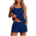 thumbnail image 1 of Brnmxoke Highneck Tankini Swimsuits for Women Tummy Control Modest 2026 Two Piece with Sporty Pockets Blouson Bathing Suits Blue,S, 1 of 9