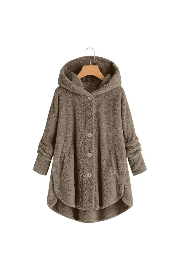 Hooded Cardigan Fleece Faux Fur Coats for Women Long Teddy Bear Jacket Plus Size Button Up Coat Outerwear