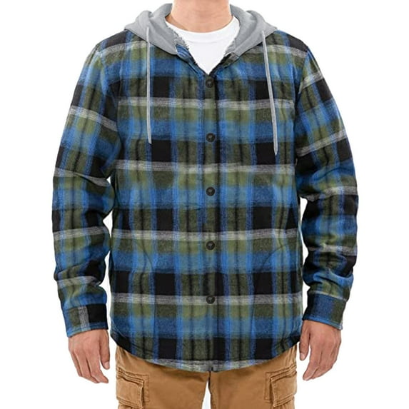 Brnmxoke Hooded Flannel Shirt for Men 2023 Men's Button Down Regular Fit Long Sleeve Plaid Flannel Casual Shirts,Mens Cotton Flannel Shirt Thermal Work Quilted Lined Fleece Jacket