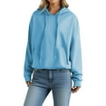 thumbnail image 1 of Brnmxoke Hoodies for Women Plain Fall Casual Long Sleeve Drawstring Sweatshirt Basic Solid Color Hooded Pullover with Pockets Light Blue,S, 1 of 6