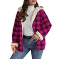 thumbnail image 1 of Brnmxoke Insulated Fleece Jacket Women Plaid Sherpa Lined Flannel Jackets Oversized Winter Warm Zip Up Hooded Coat Outwear Hot Pink,XL, 1 of 7