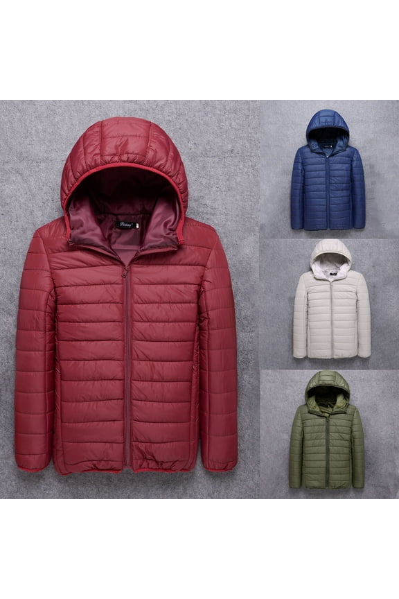 Down Jacket for Men with Hood Big and Tall Packable Puffer Jacket Zip Up Bubble Coat Windproof Winter Coat Hooded Insulated for Travel Ski Black,XXXXL