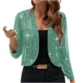 thumbnail image 1 of Brnmxoke Jacket for Plus Size Women Sparkly Long Sleeve Glitter Cropped Blazer Coat Sequin Open Front Shiny Party Cardigans 2025 Blue,XXL, 1 of 9