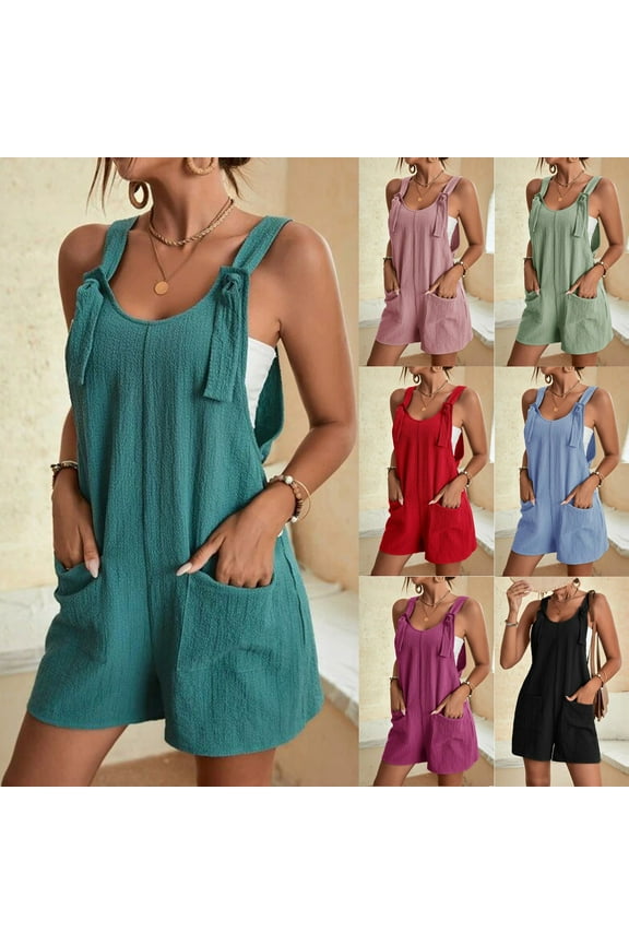 Jumpsuits for Women 2025 Casual Summer Shorts Overalls Adjustable Strap Comfy Rompers Sleeveless Jumpers with Pockets Green,S