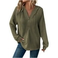 thumbnail image 1 of Brnmxoke Knit Hoodie Women Long Sleeve Shirts Waffle V Neck Button Up Shirts Trendy Oversized Hoodies Tshirts Fall Casual Tunic Tops Army Green,S, 1 of 8