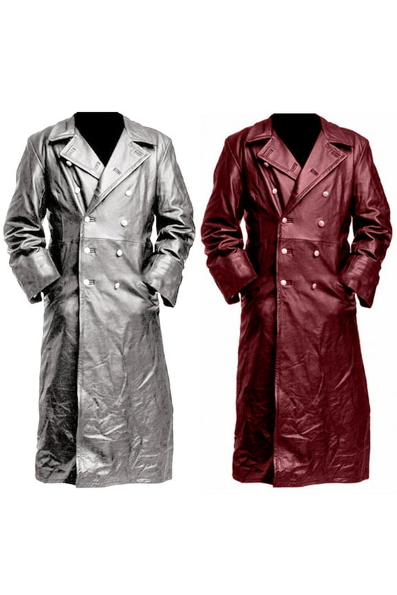 Leather Jacket Men Big and Tall Warm Winter Leather Trench Coat for Men Oversized Casual Slim Fit Windbreaker Lapel Long Peacoat Overcoat White,XL