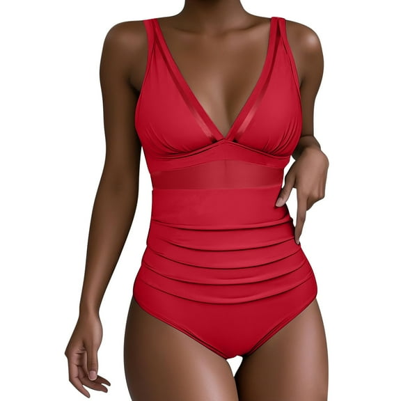 Brnmxoke Lifeguard Swimsuit Women One Piece Mesh Tummy Control Full Coveragel Bathing Suit Push Up High Waisted Beach Outfit Red,XL