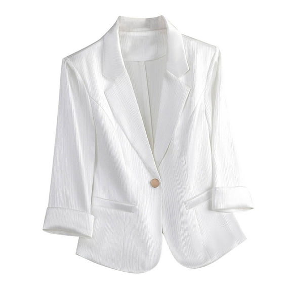 Brnmxoke Light Weight Blazers for Women Casual Long Sleeve Blazer 2025 FallFully-Lined Lapel Button Work Jacket Pockets White,S
