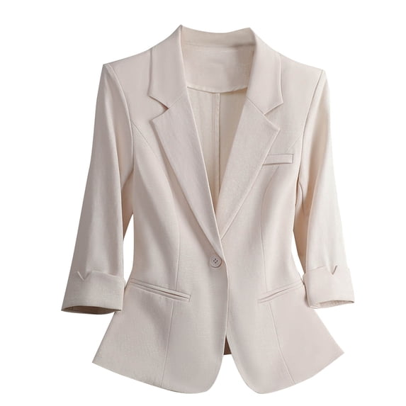 Brnmxoke Lightweight Casual Blazers for Women Long Sleeve Blazer 2025 FallFully-Lined Lapel Button Work Jacket Pockets Beige,S