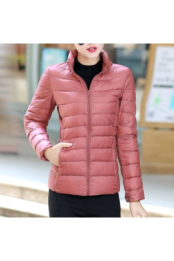 Womens's Ultra-Lightweight Down Coat Long Sleeve Stand Collar Quilted Pullover Puffer Jacket Packable Winter Outdoor Air Fleece Jacket Outerwear