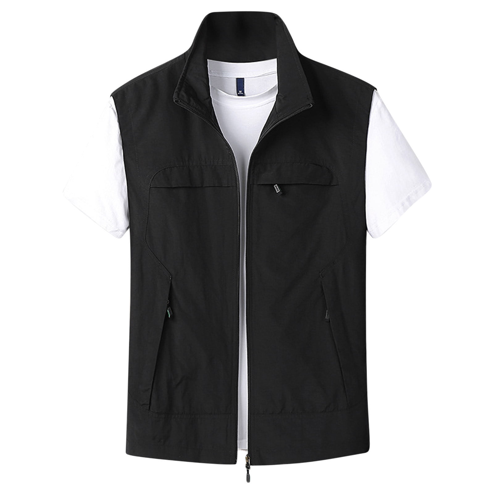 Brnmxoke Lightweight Summer Vests for Men,Breathable Casual Zip Up Multiple Pockets Quick Dry Cool Vests Sleeveless Outdoor Jackets for Travel Hiking Fishing Black,XXXXXL