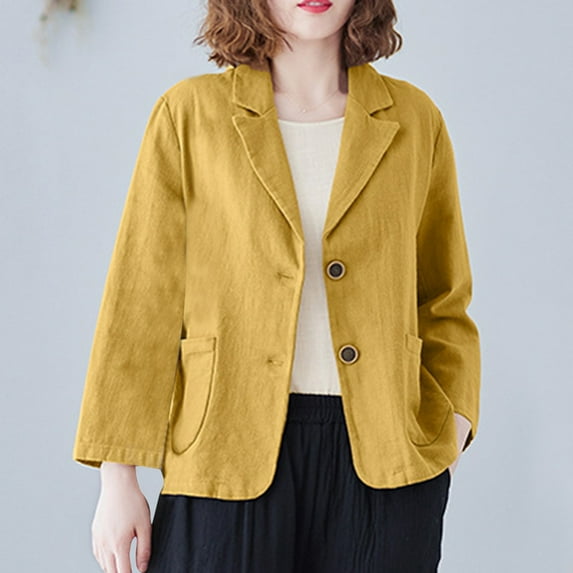 Brnmxoke Linen Blazer Women Oversized Lightweight Cardigan Long Sleeves Casual Lapel Jacket Button Work Office Coat Clearance Sale 2023