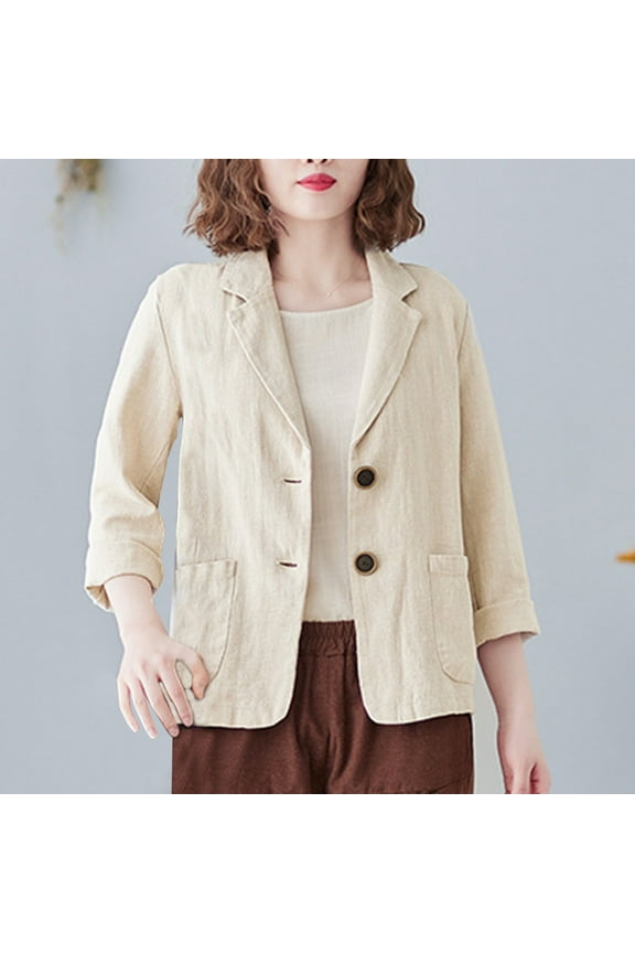Linen Blazer Women Oversized Lightweight Cardigan Long Sleeves Casual Lapel Jacket Button Work Office Coat Clearance Sale 2023