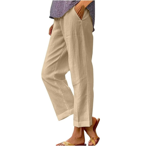Brnmxoke Linen Capri Pants for Women Drawstring Wide Leg Trousers Summer Comfy Casual Capris Beach Clothes with Back Pockets 2025 Khaki,L