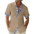 thumbnail image 1 of Brnmxoke Linen Hawaiian Shirts for Men Printed Short Sleeve Hawaiian Tees Button Down Casual Collared Beach Tops Khaki,L, 1 of 5