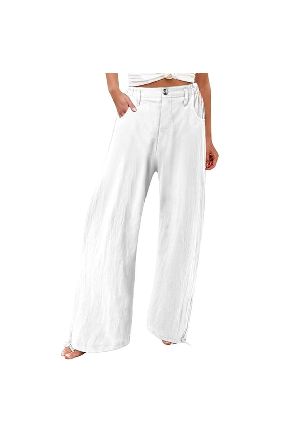Linen Pants for Women Wide Leg Palazzo High Waisted Casual Flowy Summer Trousers Beach Comfortable Womens Pants 2025 White,XXXL