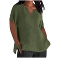 thumbnail image 1 of Brnmxoke Linen Shirts for Women Solid Short Sleeve Crewneck Tops Oversized Casual Loose Fit Comfy Tees 2024 Summer Fashion Blouse Green,XXL, 1 of 6