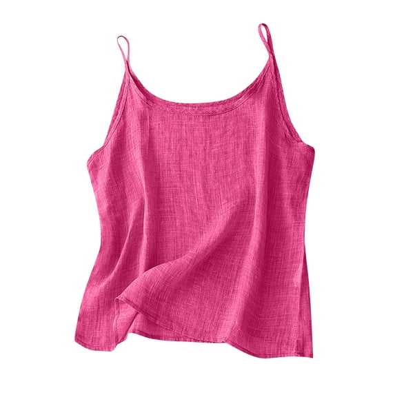 Brnmxoke Linen Tank Top for Women Spaghetti Strap Casual Summer Gauze Shirt Basic Sleeveless Layering Camisoles Beach Vacation Top Hot Pink,L
