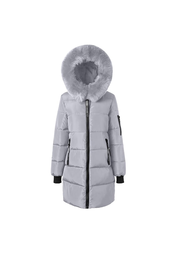 Long Puffer Unlined Coat Women Quilted Windproof Long Warm Down Coats with Faux Fur Hood Thicken Long Sleeve Down Jackets Gray,M