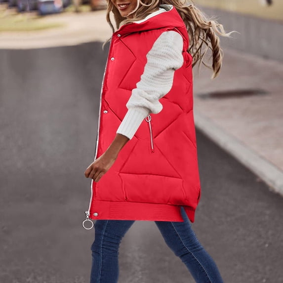 Brnmxoke Long Vest for Women Sleeveless Lightweight Puffer,Winter Long Puffer Vest for Women Windproof Hooded Quilted Down Vest Padded Sleeveless Long Coats Jacket Outerwear