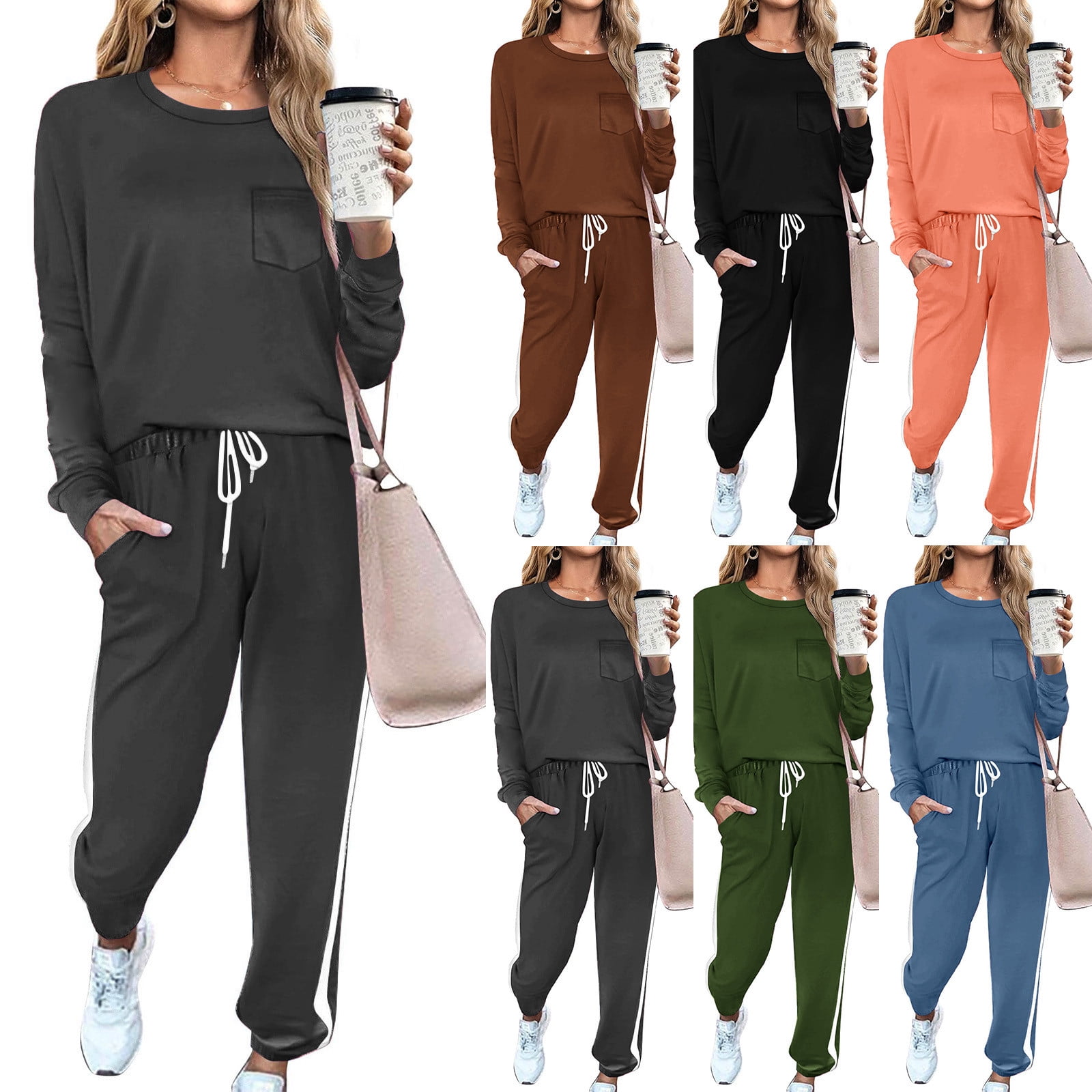 EloModa Jogginganzug Damen Jogginganzug Freizeitanzug Mit Sweatshirt Baumwoll Trainingsanzu 2 Tlg S0pdq0sb
