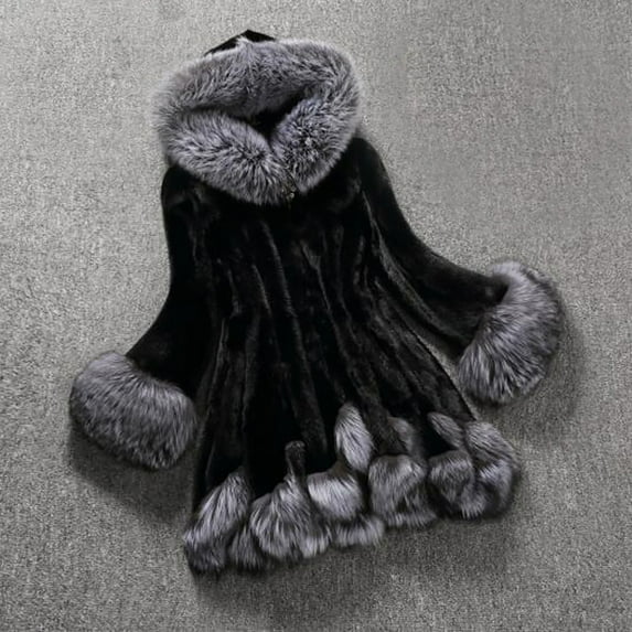 Brnmxoke Luxury Faux Fur Coat Women Plus Size Winter Clothes 2023 Fluffy Cardigan with Hood Warm Cozy Jackets Fashion Outerwear