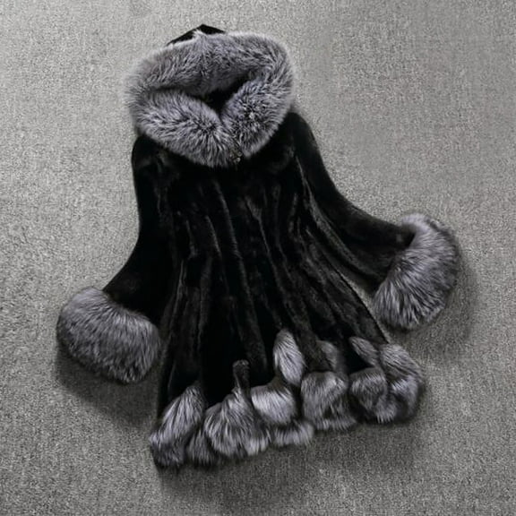Brnmxoke Luxury Faux Fur Coat Women Plus Size Winter Clothes 2023 Fluffy Cardigan with Hood Warm Cozy Jackets Fashion Outerwear