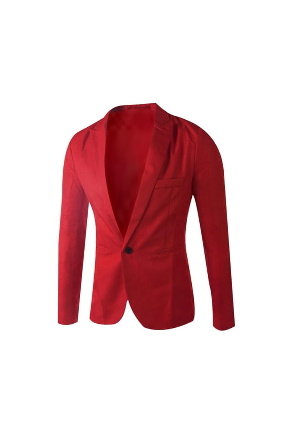 Men Casual Blazer Jackets Slim Fit Suits Jacket One Button Business Sports Coat Solid Long Sleeve Office Work Tops Red,M