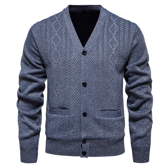 Brnmxoke Men's Cardigans Sweaters - Cable Knit V Neck Button Down Cardigan Slim Fit Casual Warm Open Front Coat with Pockets Gray,L