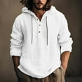 thumbnail image 1 of Brnmxoke Men's Casual Cotton Linen Shirt Long Sleeve V-Neck Drawstring Hooded T Shirts Big and Tall Loose Fit Beach Hippie Shirt Medieval Hoodies Pullover Yoga Summer Tops, 1 of 6