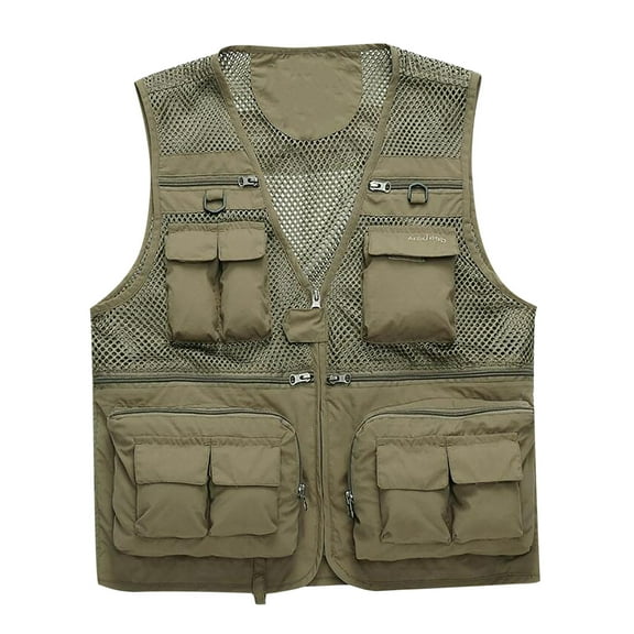 Brnmxoke Men's Casual Outdoor Utility Work Safari Fishing Hiking Travel Cargo Vest Jacket Multi Pockets Lightweight Quick Dry Plus Size
