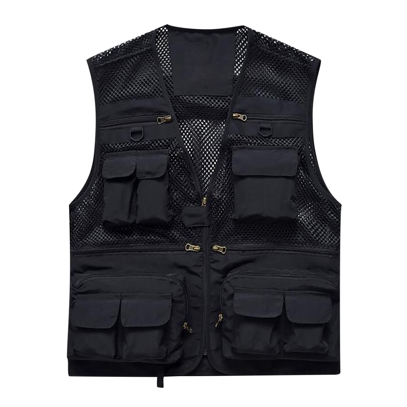 Brnmxoke Men's Casual Outdoor Utility Work Safari Fishing Hiking Travel Cargo Vest Jacket Multi Pockets Lightweight Quick Dry Plus Size